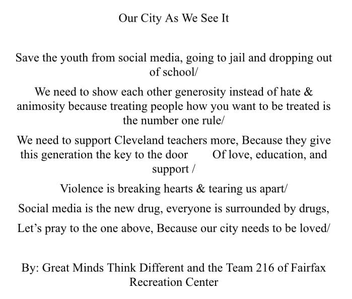 Printed collective poem titled Our City As We See It
